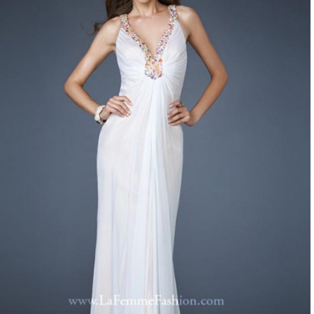 La Femme Fashion Beaded Gown - White